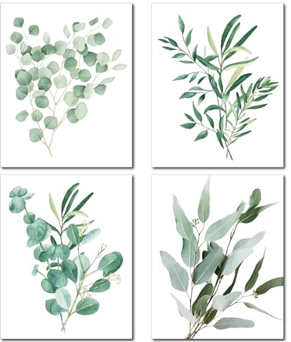 CREATCABIN 4 Pieza Arte Pared Plantas Botánicas Impresiones Decoración Plantas Pinturas Hojas Verdes Cuadros Lienzo Hojas Arte Bohemio Carteles Dibujo Decoración Pared el Hogar Dormitorio 25x20cm