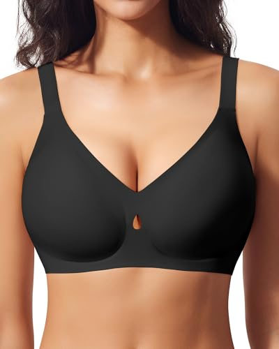 Ganado Sujetador sin Aros Mujer Sujetadores sin Costuras Cuello V Push Up Bralette Comodos con Relleno, Negro, XXL