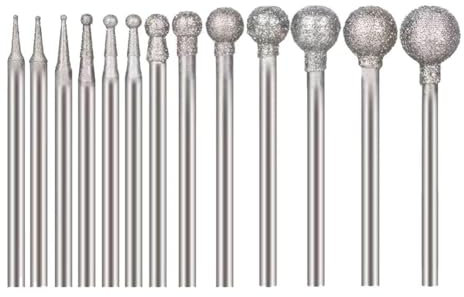 Miiauflskld Juego de Tallado de Piedra con Fresas de Diamante Montadas en Diamante con Forma de Bola de 13 Piezas con Mandril de 3/32 Pulgadas para Herramientas Rotativas