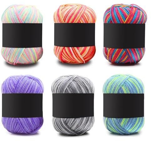Häkelgarn für Anfänger, 6 Stück Farbe Acryl Wolle Zum Häkeln, Häkelgarn, 50g Handstrickgarn Baumwollgarn, Weiches Mehrfarbiges Garn Set zum Stricken, für Häkeln und DIY Kunsthandwerk, 6 gemischt