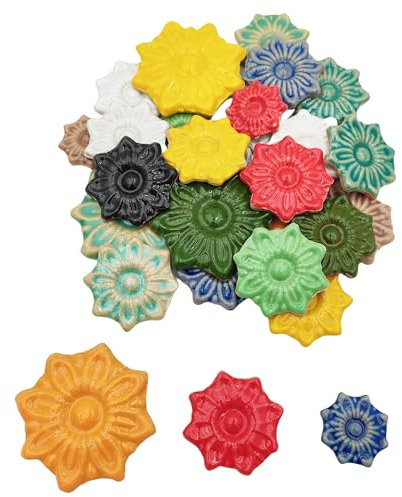 500 g zufällige Keramik-Mosaikfliesen für Bastelarbeiten, 3 Größen, Mosaikstücke für Teller, Blumentöpfe, Heim- und Outdoor-Dekoration (Bunt, Blumen)