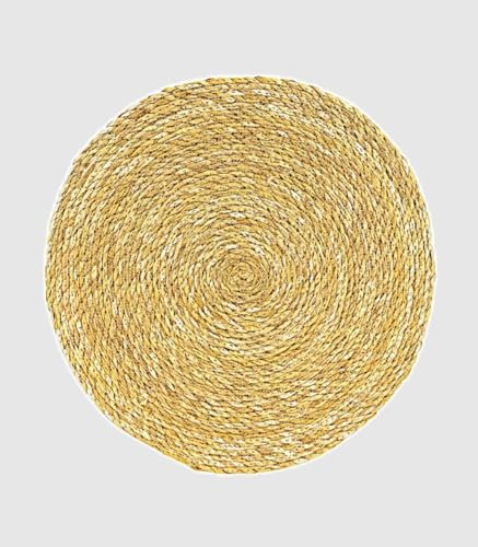 Salvamantel de Mimbre Natural con Ribete Blanco | Salvamanteles Individuales de Mimbre | Bajoplatos Redondos | Manteles Individuales Redondos (1, 25 Ø)