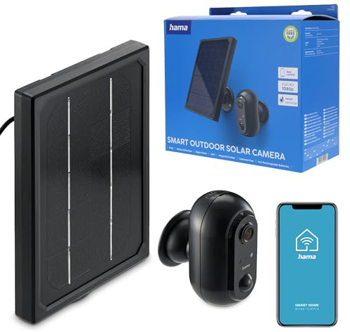 Hama Überwachungskamera (WLAN Kamera f. außen mit Akku u. Solar, Outdoor Kamera per Sprache/App steuern, wetterfeste Außenkamera, Bewegungsmelder, Nachtsicht, 2-Wege-Audio, Aufzeichnung, FullHD) schw.
