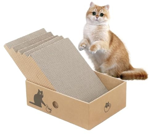 Cat Scratching Board 5Pack Cats Scratching Pad with Box Reversible Cat Scratcher Cardboard Lounge Bed Corrugated Cardboard Cats Scratcher for Indoor Kitty to Rest and Play (325x235x110 MM)