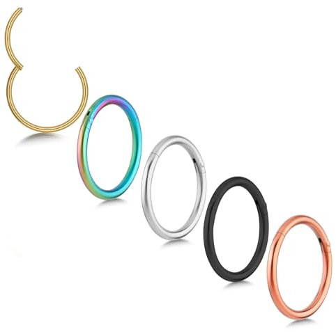 Tucnoeu 5pcs Nasenring Edelstahl Nasenpiercing Ring 18G Nostril Piercing Ring Nose Ring für Damen und Herren 5 Farbe
