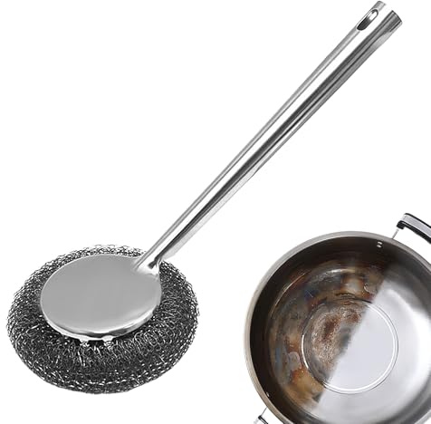 Exfoliante de acero inoxidable, limpiador de acero inoxidable para ollas y sartenes, mango ergonómico, cuenco de lana de acero multiusos - Limpiador portátil para POTS, cocina, vajilla de mesa, lavabo