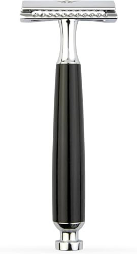 Classic Double Edge Safety Razor | Chrome and Black Handle | Traditional Wet Shaving Elegant Style | Eco-friendly | VINTAGE BARBER LONDON