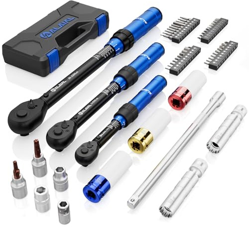 ALAIAL Llave Dinamométrica 1/4, 3/8, 1/2 (3-25Nm, 5-60Nm, 20-220Nm), 54 piezas con Extensión, protectores de neumáticos y bujes magnéticos para bujías, para neumáticos de coches, motos, Bicicletas