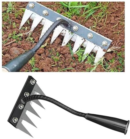 Rastrillo de acero grueso de 5 dientes, rastrillo desmontable mejorado 2025 para jardinería y deshierbe, rastrillos de nivelación de césped, rastrillos de hierro resistente, rastrillos de jardín