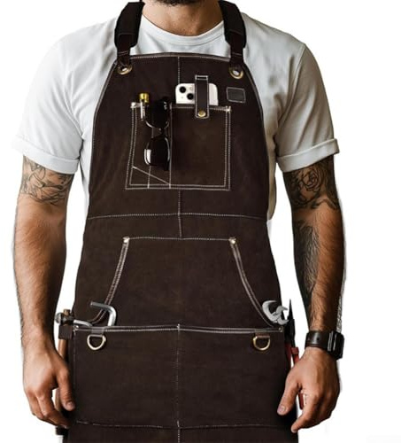Grembiule da falegname in velluto su entrambi i lati, ignifugo, antimacchia, resistente, per saldatura, riparazione auto (caffè)