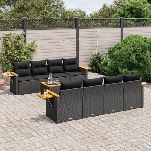 Qnhdfrt Set di 9 pezzi per divano da giardino, in rattan sintetico, con cuscino, spazio e tavolo pieghevole, per terrazza, balcone e giardino