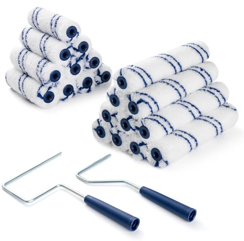 HUIROOWL 20 Pack Microfiber Paint Roller, 4 Inch and 6 Inch, Small Paint Roller Covers with 2Pcs Anti Rust Metal Roller Frames, Mini Paint Rollers for House Painting, Wall Painting Tool
