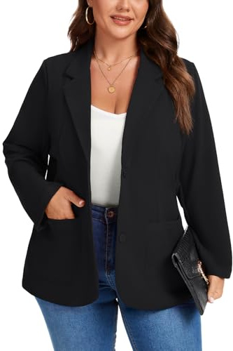 MINTLIMIT Women Blazer Suit UK Plus Size Long Sleeve Notch Lapel 2 Buttons Front Lined Casual (Black 3XL)