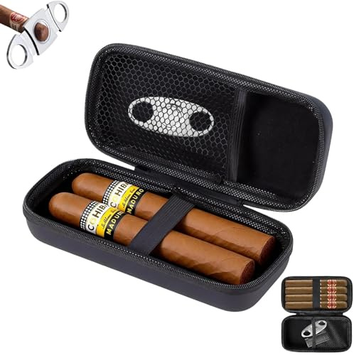 Premium Travel Cigar Case with Stainless Steel Cigar Accessories - Waterproof EVA Cigar Humidor Box for 3-6 Cigars, Portable Cigars Accessories Organiser Gift for Men, Black