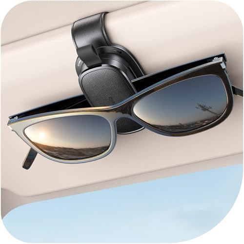 Chfeila Brillenhalter für Auto, 2026 Upgrade 360° Drehbarer Einhandbedienung Magnetischer Sonnenbrillenhalter, Universaler Leder Sonnenblende Clip, Auto Gadgets Zubehör Innenraum (Schwarz)