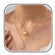 Zurlcdye lager sjöstjärna snäcka halsband för kvinnor guld dubbla lager hänge minimalistisk strand sommarsmycken havsinspirerat vardagshalsband