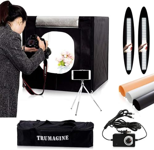 TRUMAGINE Photo Light Box Photography 24x24x24 Tabletop Dimmable LED Cube Shooting Tent Kit for White Studio Box Product Photographic Lighting Tents with PVC Backdrops and Mini Tripod
