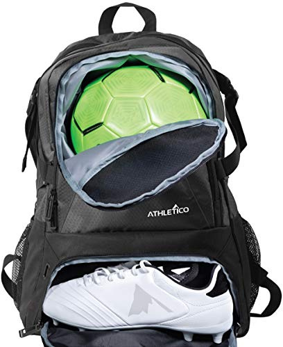 Athletico National Soccer Bag - Backpack for Soccer, Basketball & Football Includes Separate Cleat and Ball Holder (Black)