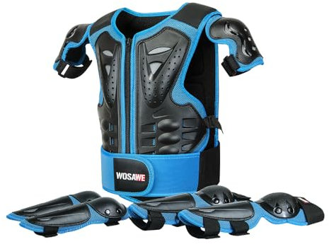 WOSAWE Kinder-Schutzkleidung mit Knieschoner Ellenbogenschoner Schutz Weste Motorrad Ganzkörperschutz Rüstung für Ski Snowboard Motocross Sport (MO467 Sets Blau)
