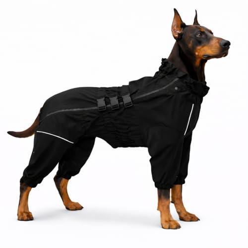 Lovelonglong Waterproof Dog Raincoat – 4-Leg Full Body Dog Rain Suit with Reflective Strips & Leash Opening, Outdoor Dog Jacket for Rainy Weather