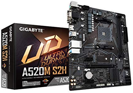 Gigabyte A520M S2H (AMD Ryzen AM4/MicroATX/4+3 Phases Digital PWM Gaming GbE LAN/NVMe PCIe 3.0 x4 M.2/3 Display Interfaces/Q-Flash Plus/RGB Fusion 2.0/Motherboard)