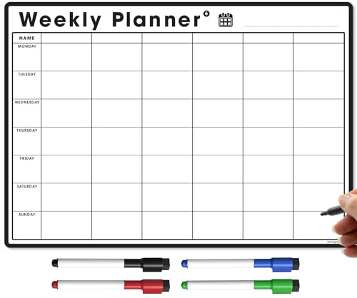 TMS, The Magnet Shop Magnetisk veckoplanerare och organiserare i A3-format, anpassningsbar whiteboard för planering av uppgifter och måltider, perfekt för familj och företag, med 4 kostnadsfria