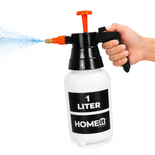 HOME It® Manuell Tryckspruta 1L med Pump – Justerbart Munstycke – UV-beständig Behållare – För Vattning, Ogräsmedel & Trädgårdsskötsel – Vit/Svart/Orange