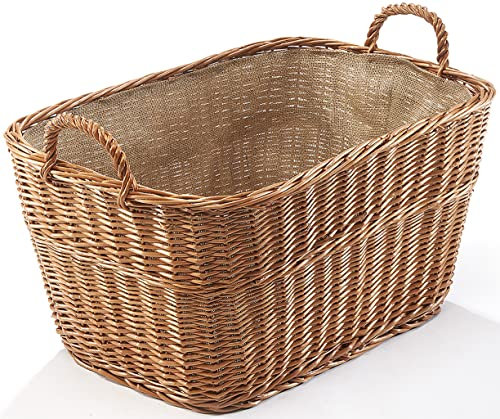 Kobolo Aufbewahrungskorb aus Weide, braun, 64x43x34 cm, robuster Korb mit Griffen und Leinenfutter, Tragekorb, Allzweckkorb, Universalkorb, dekorativ & praktisch