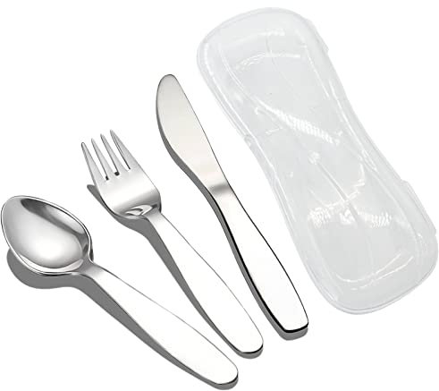 VANRA 3 Stück Kinder Gabel Löffel Messer Set mit Reiseetui für Lunch Box, 18/8 Edelstahl Kinderbesteck Besteck Set Kinder Utensil Set für die Schule (Gabel Löffel Messer)
