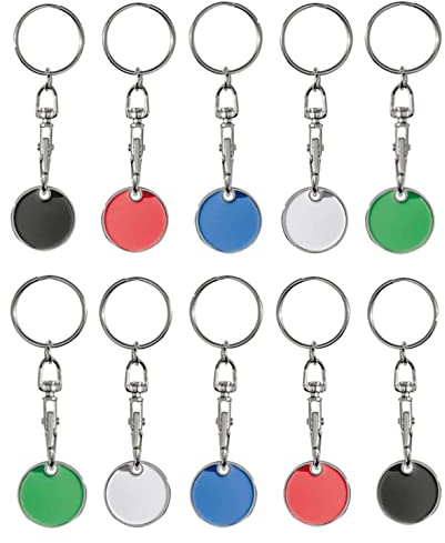 Set portachiavi portachiavi con ciondolo colorato in feltro, 10 gettoni colorati per carrello della spesa, Portachiavi