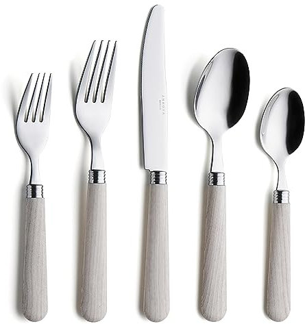 Annova Cutlery Set Stainless Steel with Color Handle - 4 x Dinner Knife; 4 x Dinner Fork; 4 x Salad Fork; 4 x Dinner Spoon; 4 x Dessert Spoon (Wood)