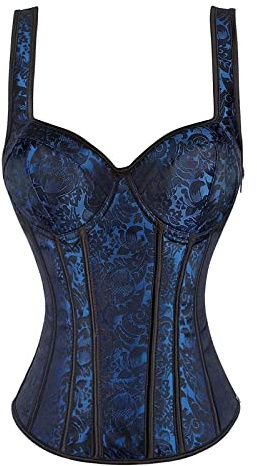 Jutrisujo Corset Femme Bustier Top Sexy Lingerie Grande Taille Gothique Fermeture à Glissière Vintage Medieval Bleu 4XL