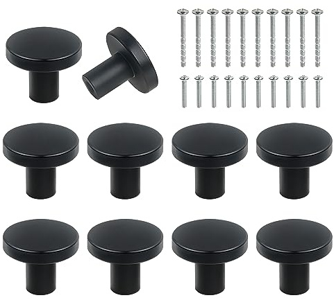 Realure 10 Stycken Skåpknoppar, 20 * 25 Mm Runda Skåpknoppar Med 20 Monteringsskruvar, Mässingsdörrknoppar, Möbelknoppar För Köksskåp, Garderobslådor, Dörrknoppar (Svart)