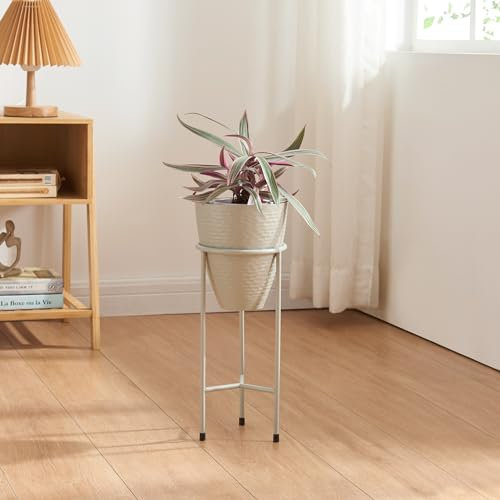 [en.casa] Stand Portapiante con Custodia Decorativa per Vaso Espositore Fiori Piante Piedistallo Portavaso in Metallo 40,5 x 16 cm Grigio Chiaro