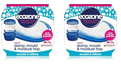 Ecozone Room Damp, Mould & Moisture Trap, Portable Dehumidifier Device, Re-Usable & Re-Fillable, 3 months Protection for Bedrooms, Bathrooms, Garages, Kitchens & Caravans, Vegan Friendly (Single)