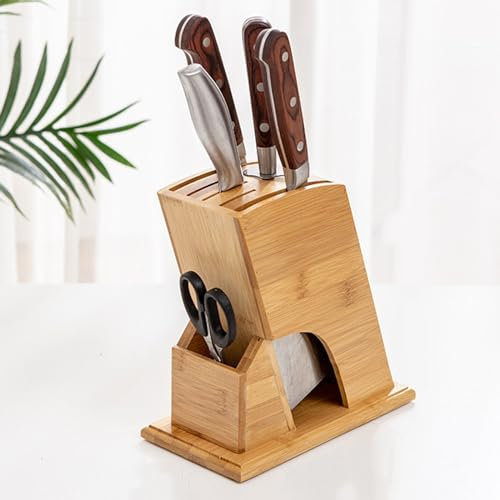 BURLOE Knife Block Knife Holder, Kitchen Knife Holder Wood Cook Knife Warehouse Shelf Bamboo in Chinese Style Dishes Cooking Tools Without Knife Knife Stand,B