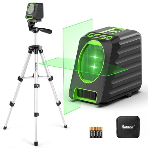 Huepar Laser Level with Tripod, Huepar 150Ft Self Leveling Lazer Level Outdoor Use, 150° Vertical Green Cross Line Level Laser for Picture Hanging, Tile, Construction Project