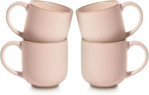 Maison Neuve Riverside Espresso Mugs Set of 4, 3.3fl oz Small Coffee Cups, Mini Stoneware Espresso Shot Cups, Speckled Matte Finish, Microwave & Dishwasher Safe - Pink