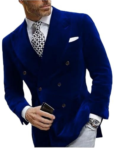 Blazer casual de terciopelo para hombre, chaqueta ajustada de 2 botones, blazer para boda y baile de graduación para hombre novio, chaqueta de traje de esmoquin, azul real, 58