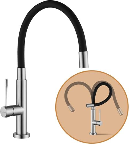 Wasserhahn Küche mit 360° Schwenkbarer Flexibler Auslauf, Hoher Bogen Hochdruck Küchenarmatur Edelstahl Spültischarmatur Küchenspüle Armatur mit Brause Armatur und Mischbatterie-Langlebig(Gebürstet)