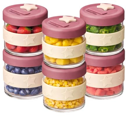 Cherub Baby Contenedor duradero no tóxico sin BPA, a prueba de fugas, microondas, horno, congelador, silicona y vidrio para almacenamiento de alimentos para bebés con tapa hermética, paquete de 6