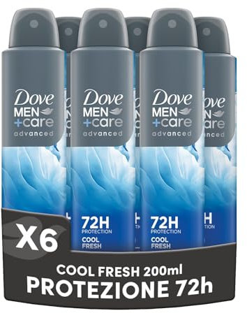 Dove Deodorante Dove Men + Care Cool Fresh Spray Advanced Care, Deodorante Uomo, con 1/4 Crema Idratante, Formula Idratante e Delicata sulla Pelle, Protezione Fino a 72 Ore, 6 Pezzi da 200 ml