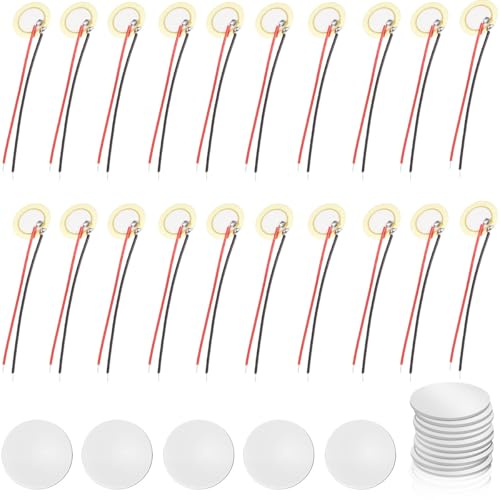 Youmile 20 Stück 20 mm Piezo-Scheiben Piezo-Tonabnehmer mit Anschlüssen Mikrofon-Trommel-Trigger Akustik-Tonabnehmer Summer Trommel Gitarre mit doppelseitigem Klebesticker