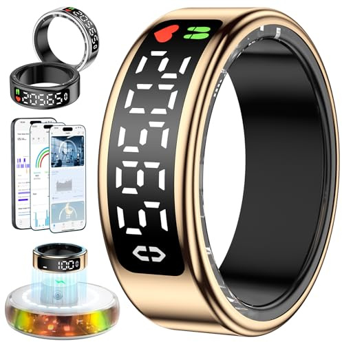 2025 Smart Ring for Men And Women, Fitness Tracker Ring IP68 Waterproof, Health And Sleep Tracker Rings with LED Display Compatible with iOS/Android/Activity/Heart Rate/SpO2/Sleep/Stress