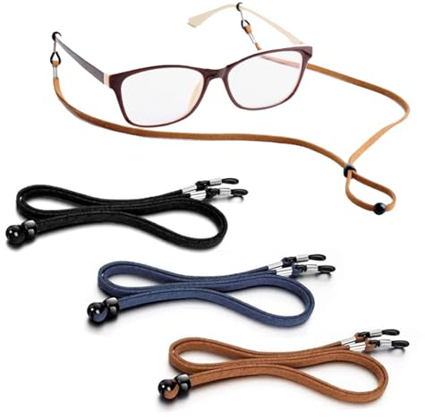 3Pcs Leather Glasses Straps - Universal Adjustable Glasses Chain, Cord & String Include Non-Slip Sunglasses Strap & Eyeglass Holder Glass String & Lanyard Spectacles Cord For Men, Women & Kids (70cm)