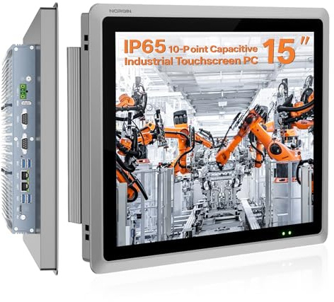NORQIN Panel PC Industriale Integrato Da 15,IP65 Touchscreen Capacitivo 10 Punti,Senza ventola Computer All-In-One,Windows 10 Pro,Per Automazione,Chioschi,Monitoraggio(J6412,8GB RAM 128GB SSD)