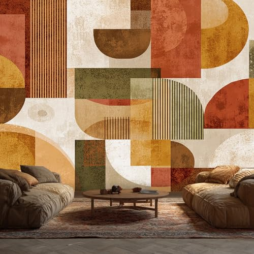 Générique Papier Peint Intissé Moderne Boheme Rétro Géométrique 300 x 210 cm Papier Peint Panoramique Grandes Poster Mural Photo pour Salon, Chambre, Décor Fond TV L136