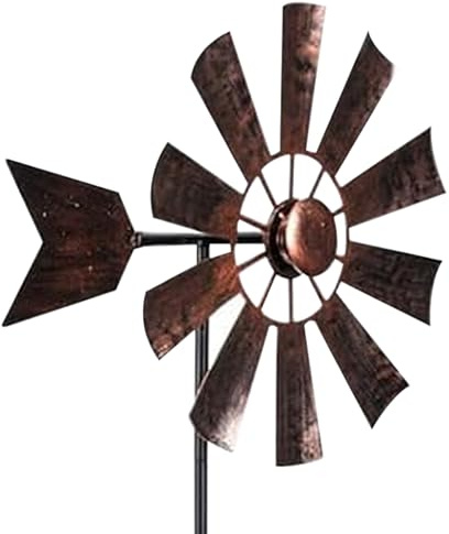Licsaliwe Molino de Viento para Patio, Spinner de Viento de Metal de 28, 7 x 9, 5 Pulgadas, Escultura de jardín Vintage Impermeable para Patio, césped (Estilo 1)
