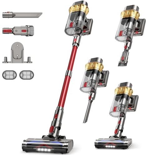55KPa/650W Aspiradora sin Cable, Aspiradora Sin Cable Potente hasta 75Mins, con Carga de Pared Smart Screen, Cepillo Antienredos, Alfombra Pelo Mascota Suelo Sofá[Clase de eficiencia energética A+++]