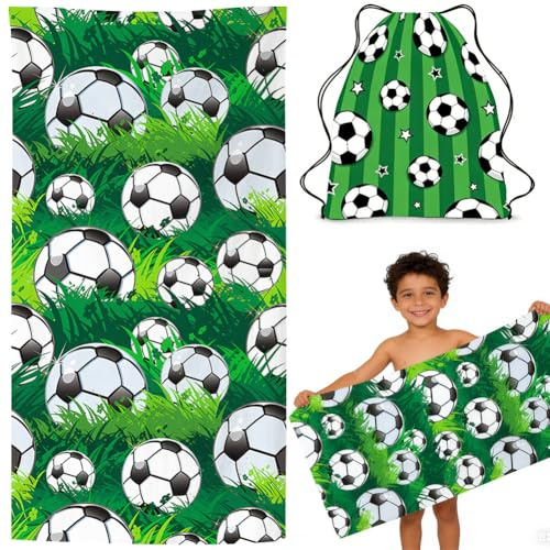 KMFASVX Telo da Spiaggia da Calcio, Asciugamano da Spiaggia da Calcio 3D, 2pcs Telo da Spiaggia Stampato da Calcio, per Gli Appassionati di Calcio e Sport Marini Piscina, Spiaggia, Campeggio, Picnic